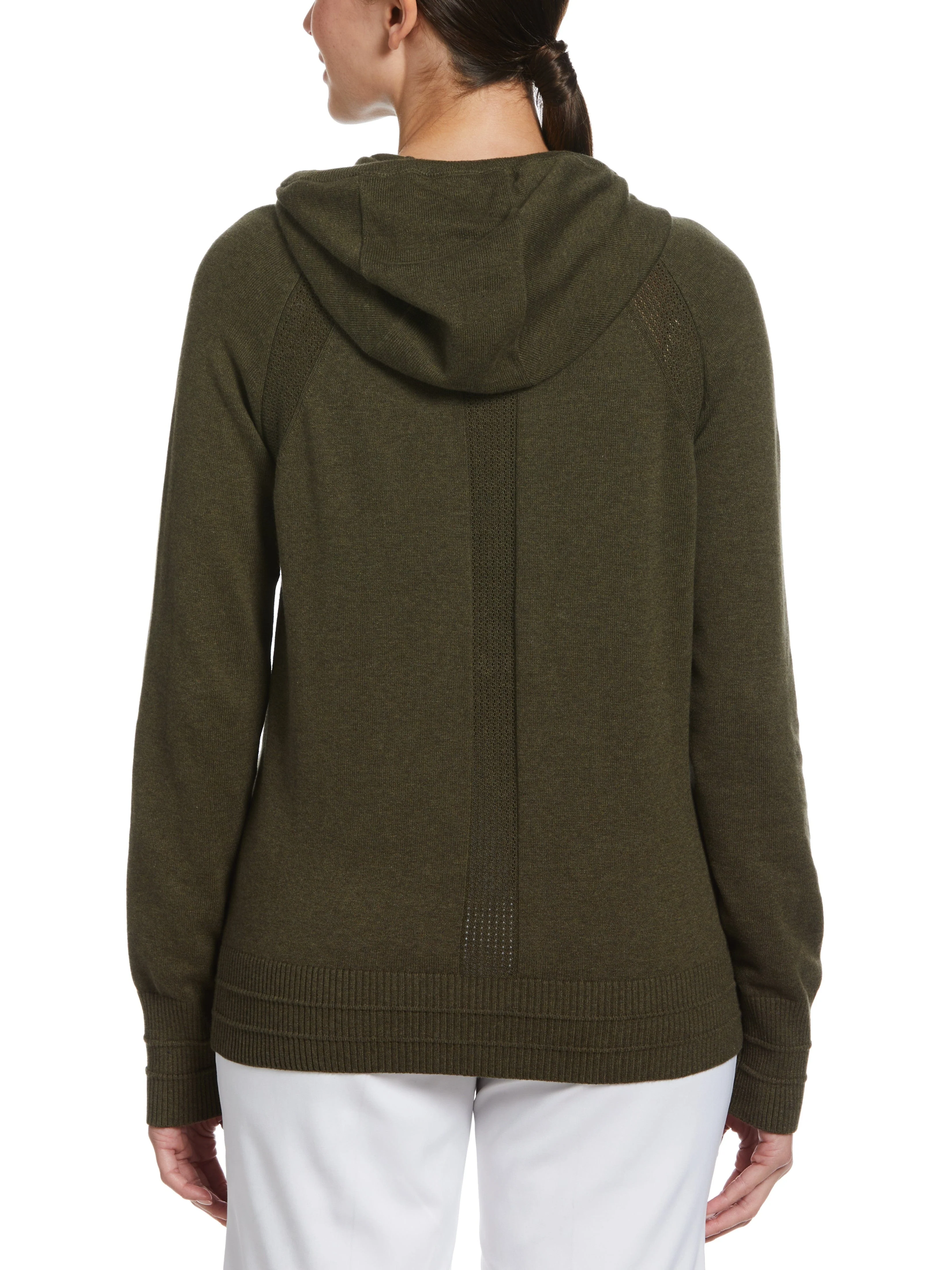 Womens Heather Golf Hoodie with Pointelle Stitch Details