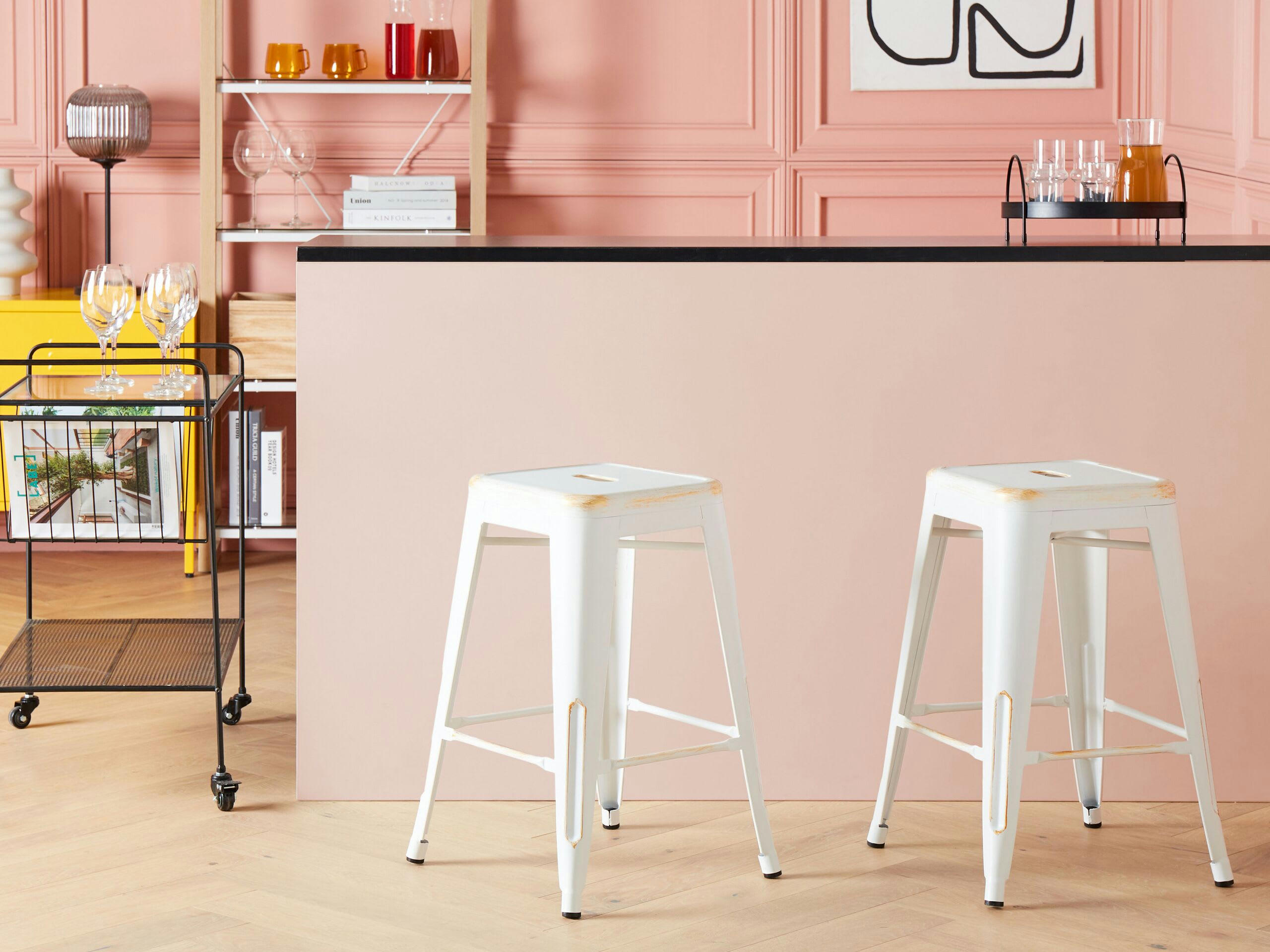 CABRILLO - Lot de 2 tabourets de bar blancs dorés de 60 cm