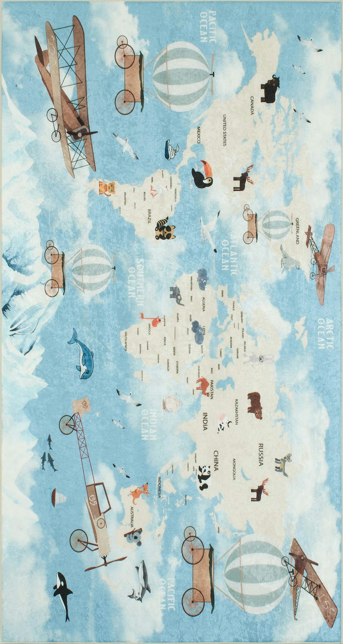 HAPPY - Tapis enfant carte du monde avec animaux 80x150