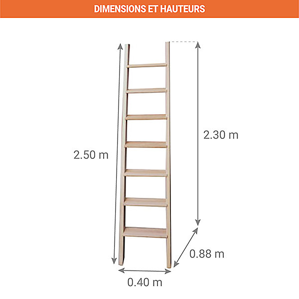 Echelle meunier 9 marches - Hauteur à atteindre 2.30m - BMP250
