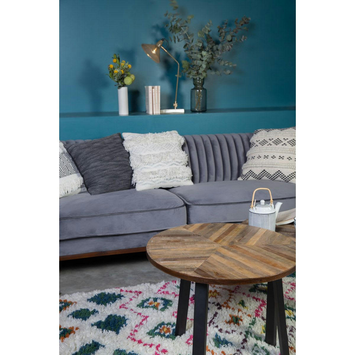 TEO - Housse de coussin en coton gris carrée 45 x 45 cm