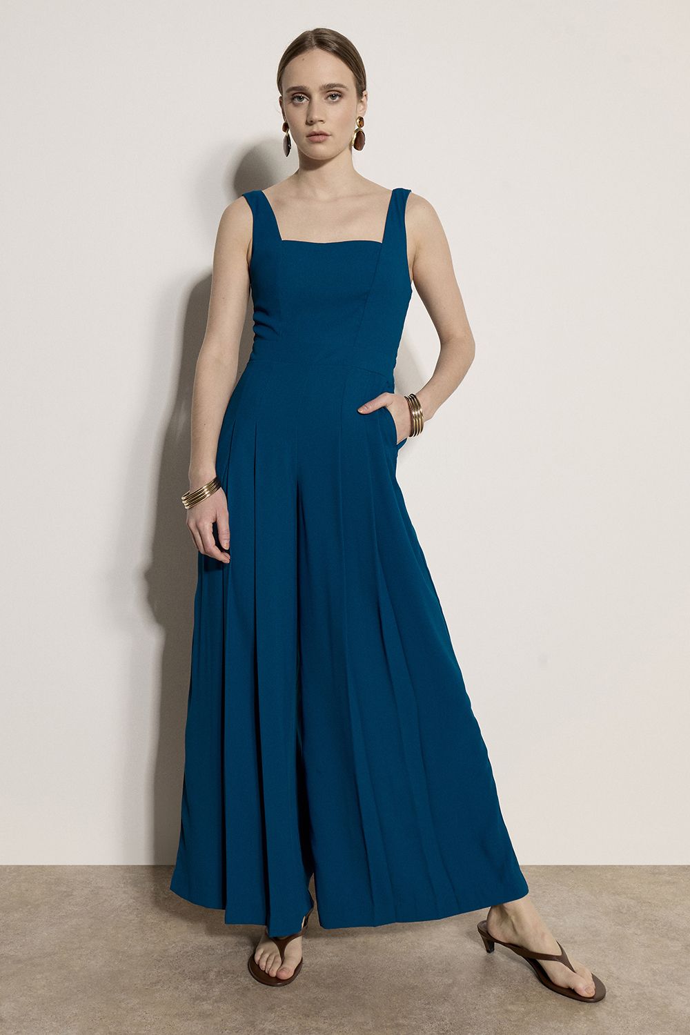 Apricot Crepe Wide-Leg Jumpsuit