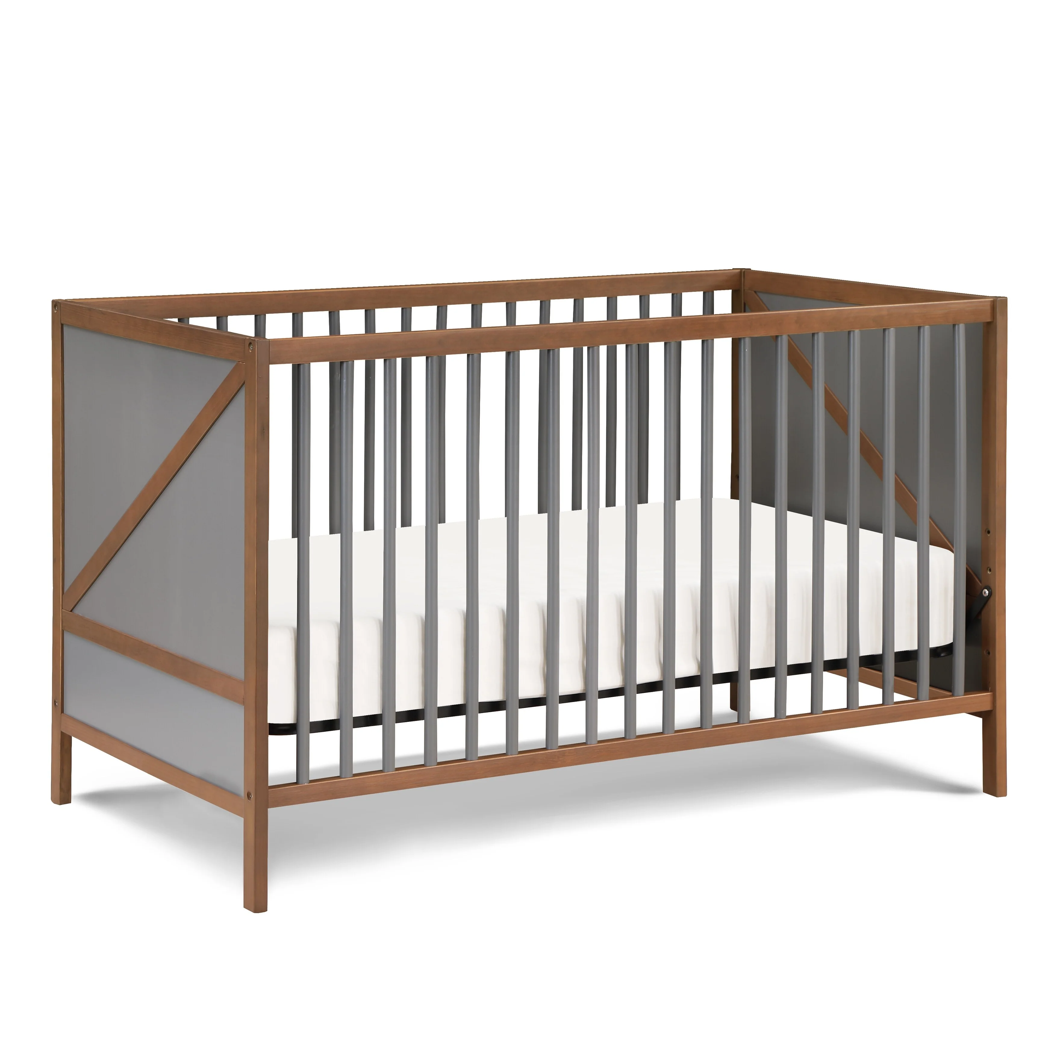 Pixie Zen 3-in-1 Crib in Walnut/Charcoal - Walnut Brown