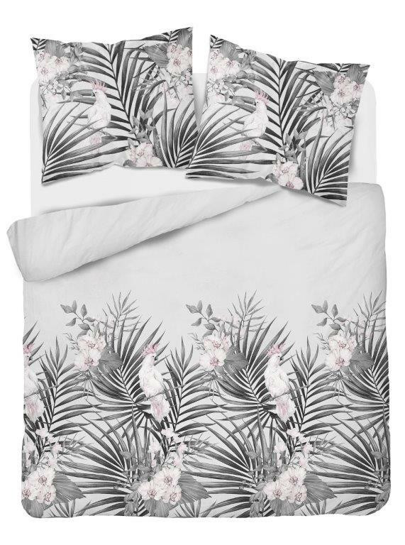 Pościel satynowa 160x200 szara liście Home Satin