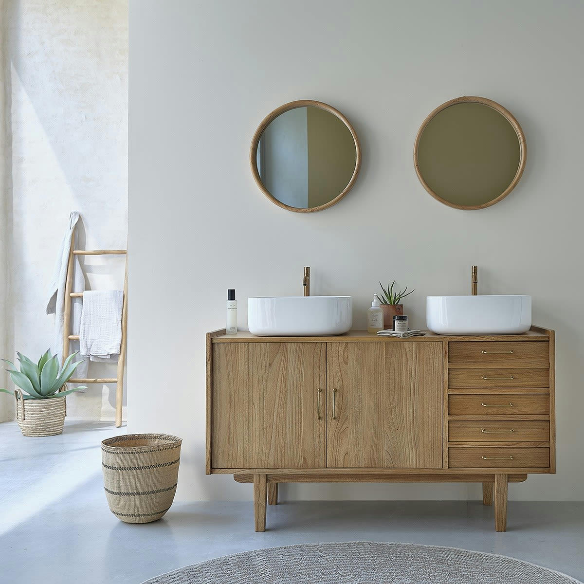 FIFTIES - Meuble double vasque en mindi massif 135 cm