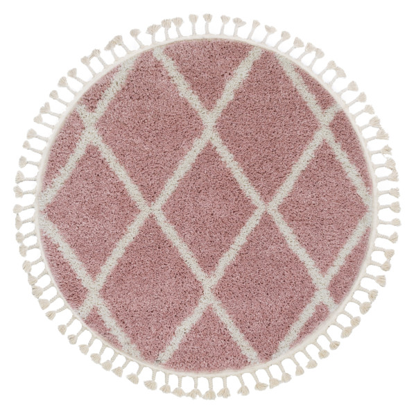Dywan BERBER TROIK A0010 różowy / biały Frędzle berberyjski koło 120 cm