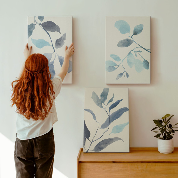 Obraz canvas 3 częściowy Niebieskie liście | 3x40x60 | Wallfluent