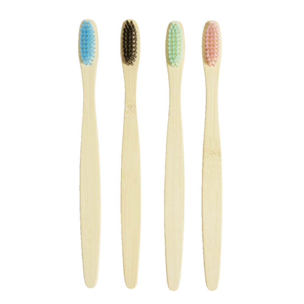 Lot de 4 brosses à dents dures poils nylon et manche bambou