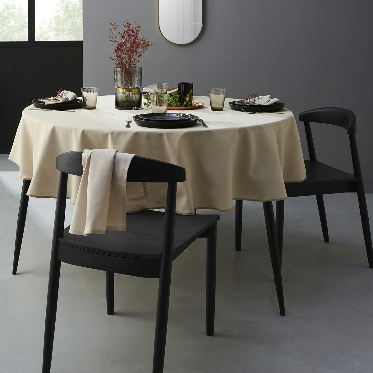 CAMBRAI - Nappe en coton traitee teflon sable 180 x 300