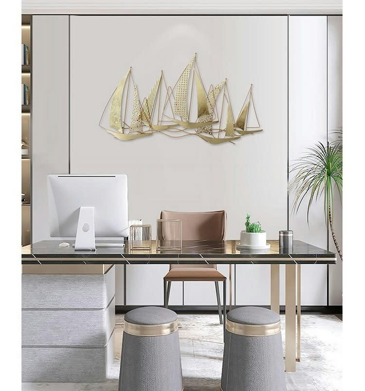 CASSIS - Décoration murale en métal golden sailboat 92x50x4