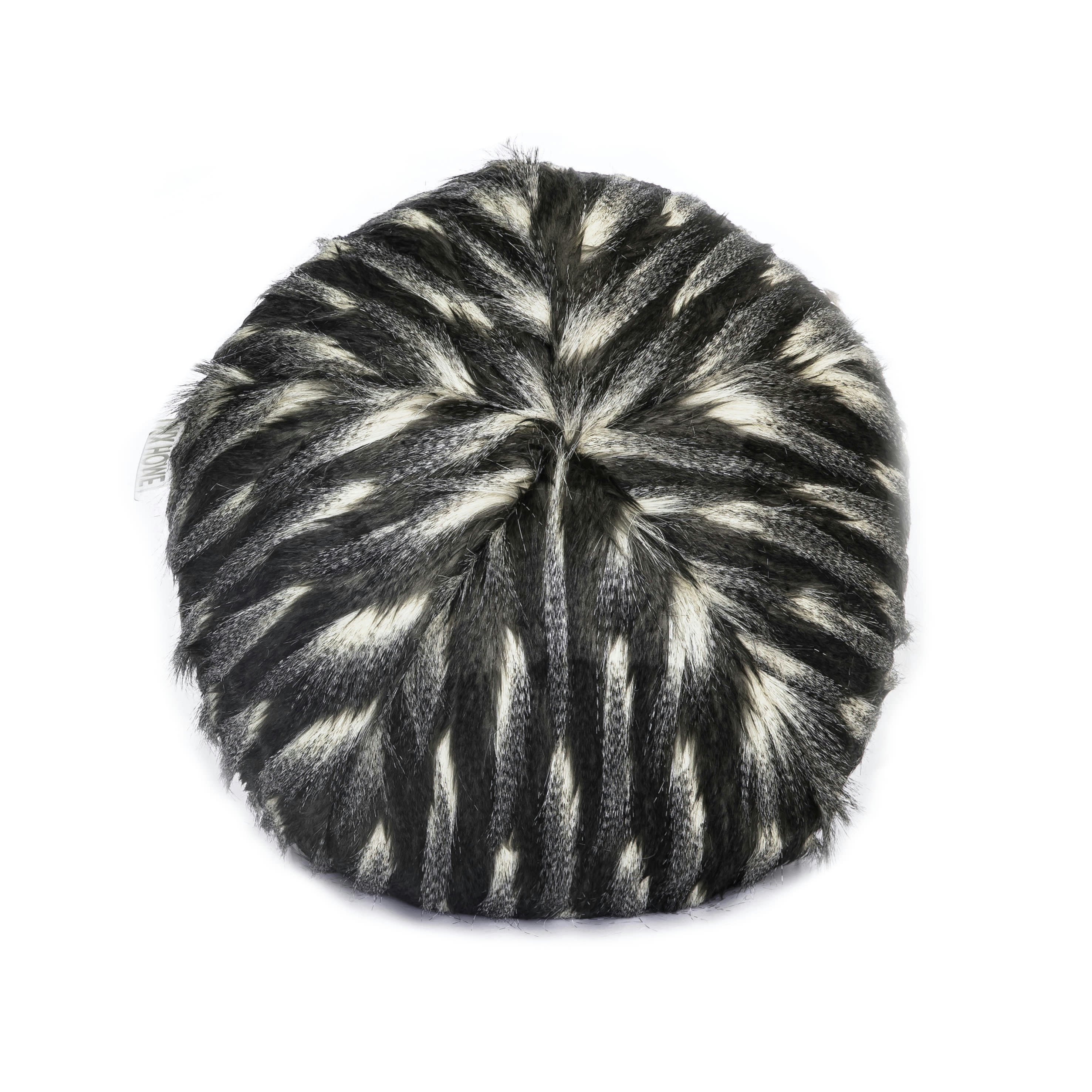 - Coussin balle en fausse fourrure noire et blanche