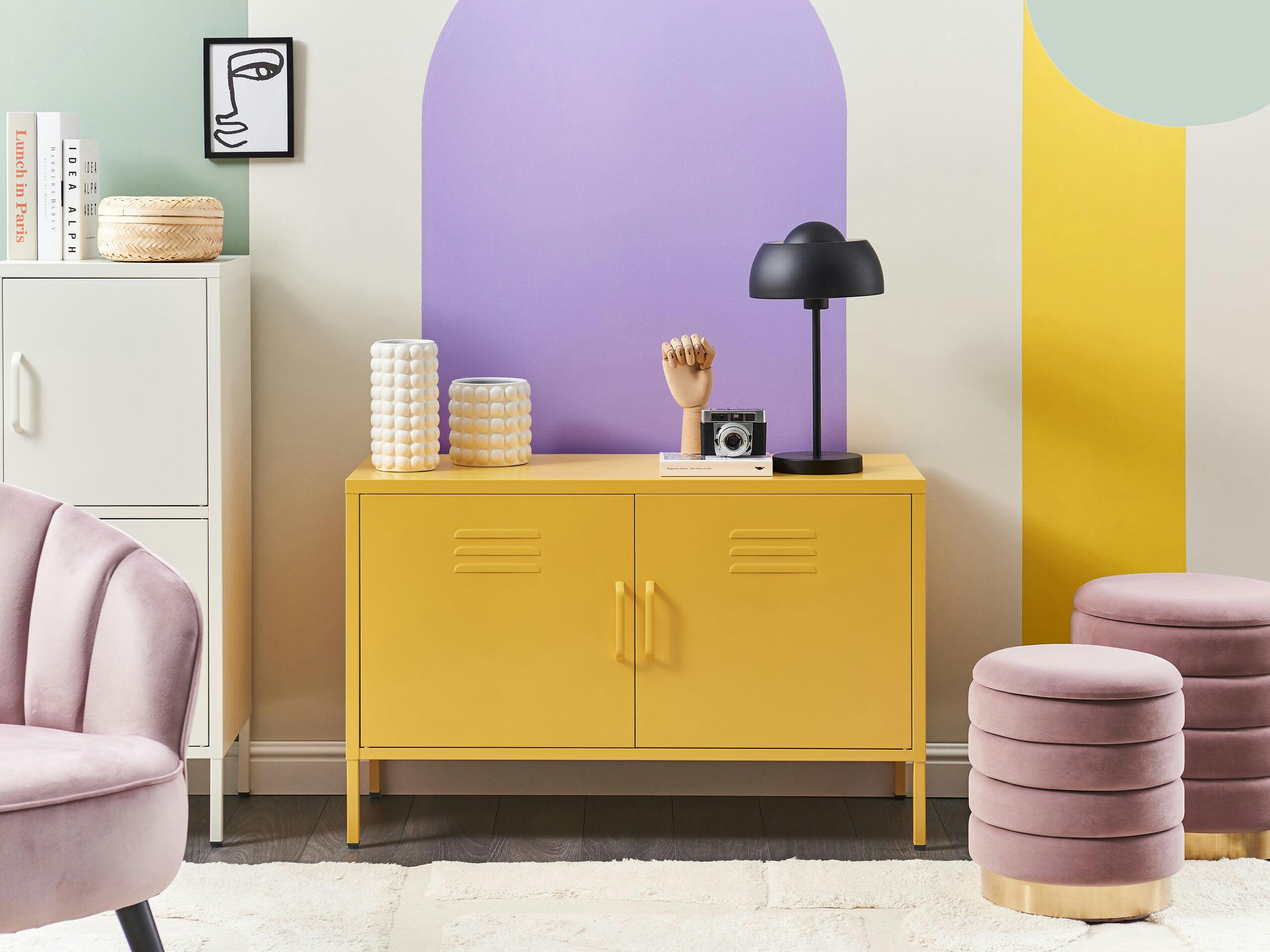 URIA - Buffet en métal jaune 2 portes