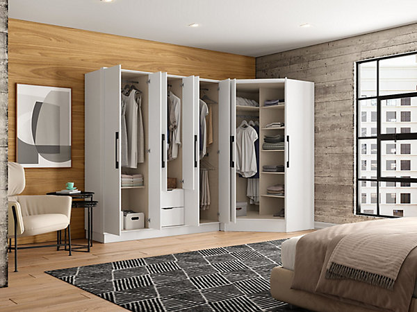 Armoire d'angle 8 portes et 2 tiroirs - L263 cm - Blanc - FEOVA