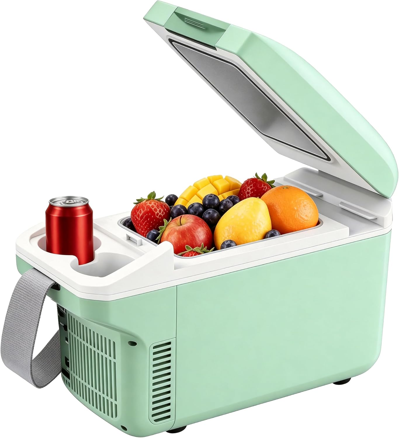 Iceblue Electric Cooler with Type-C, 8 Liter /11 Cans Mini Fridge with Belt, 9V Type-C Thermoelectric Dual-use Car Refrigerator, Car Fridge for Car, Dorm, Travel, Picnic, Gift (Green)