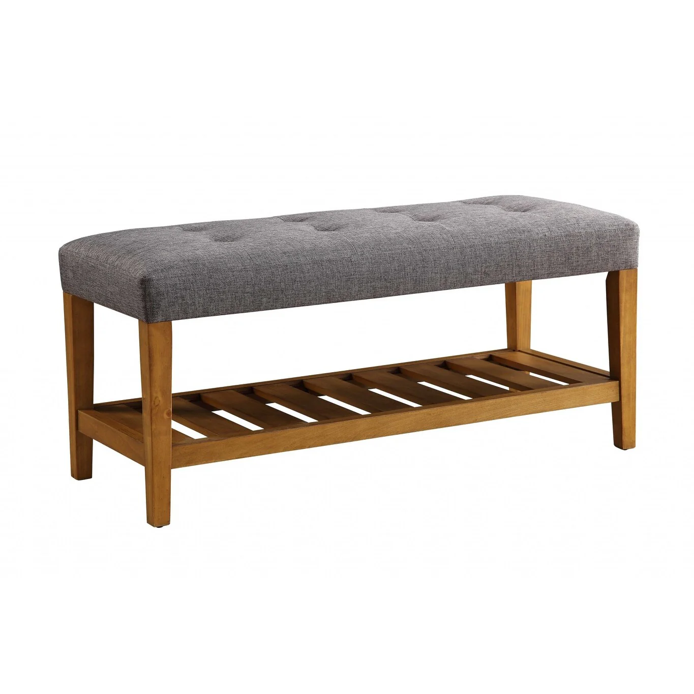 40 Inch Upholstered Entryway Bench with Brown Wood Shelves - 18 x 40 x 16