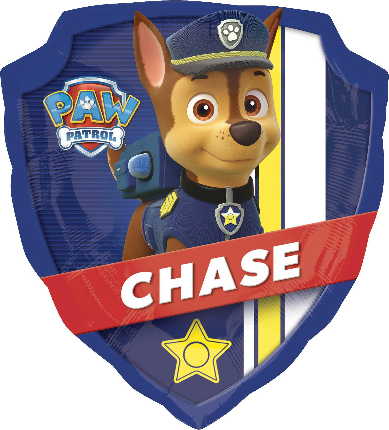 Nickelodeon PAW Patrol Marshall & Marshall Badge Satin Foil Balloon, Red/Blue, 27-in, Helium Inflation & Ribbon Included for Birthday Party