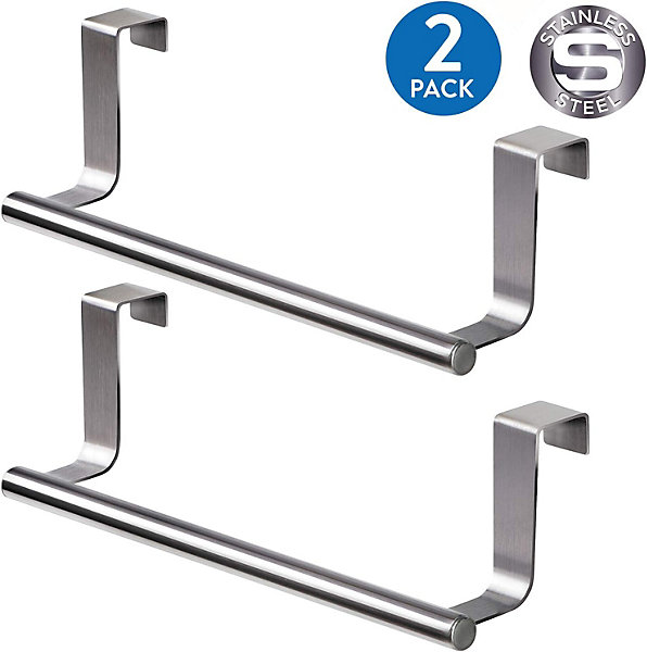 Lot de 2 Porte Serviettes Torchons sur Porte, Barre Acier Inox à Suspendre sur Porte de Tiroir Placard, Installation sans Perçage