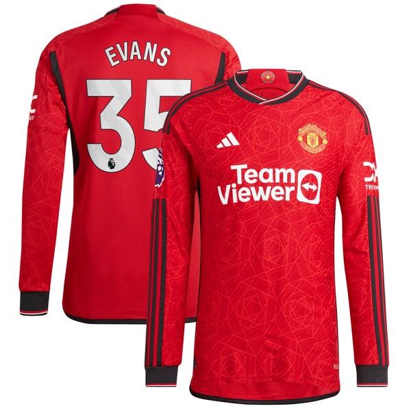 Jonny Evans Manchester United adidas 2023/24 Home Authentic Long Sleeve Player Jersey – Red