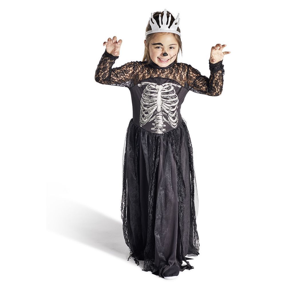 Déguisement enfant Halloween reine squelette noir et blanc 7/10ans