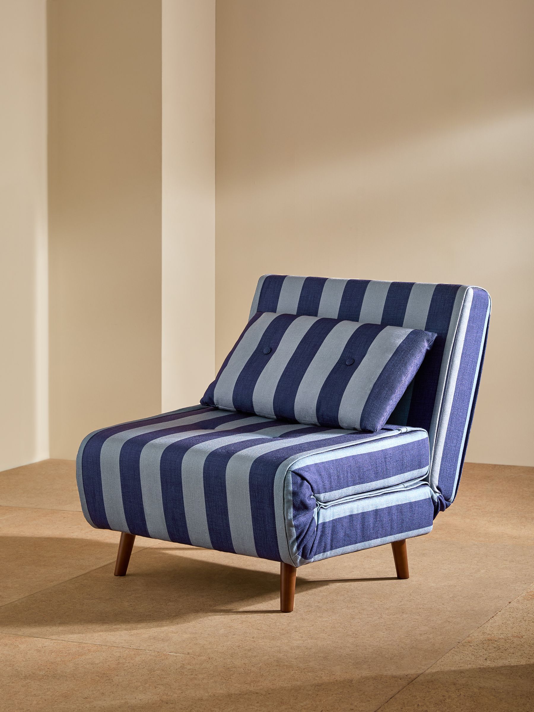 Haru Single 1 Seater Sofa Bed in Eclipse Blue Wide Stripe