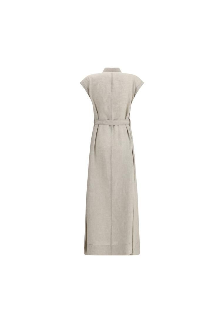 Brunello Cucinelli Linen Shirt Dress Belted Midi- Beige Dresses