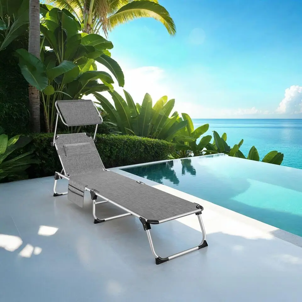 tectake Ligbed Aurelie van aluminium, 6 niveaus, Grijsgevlekt