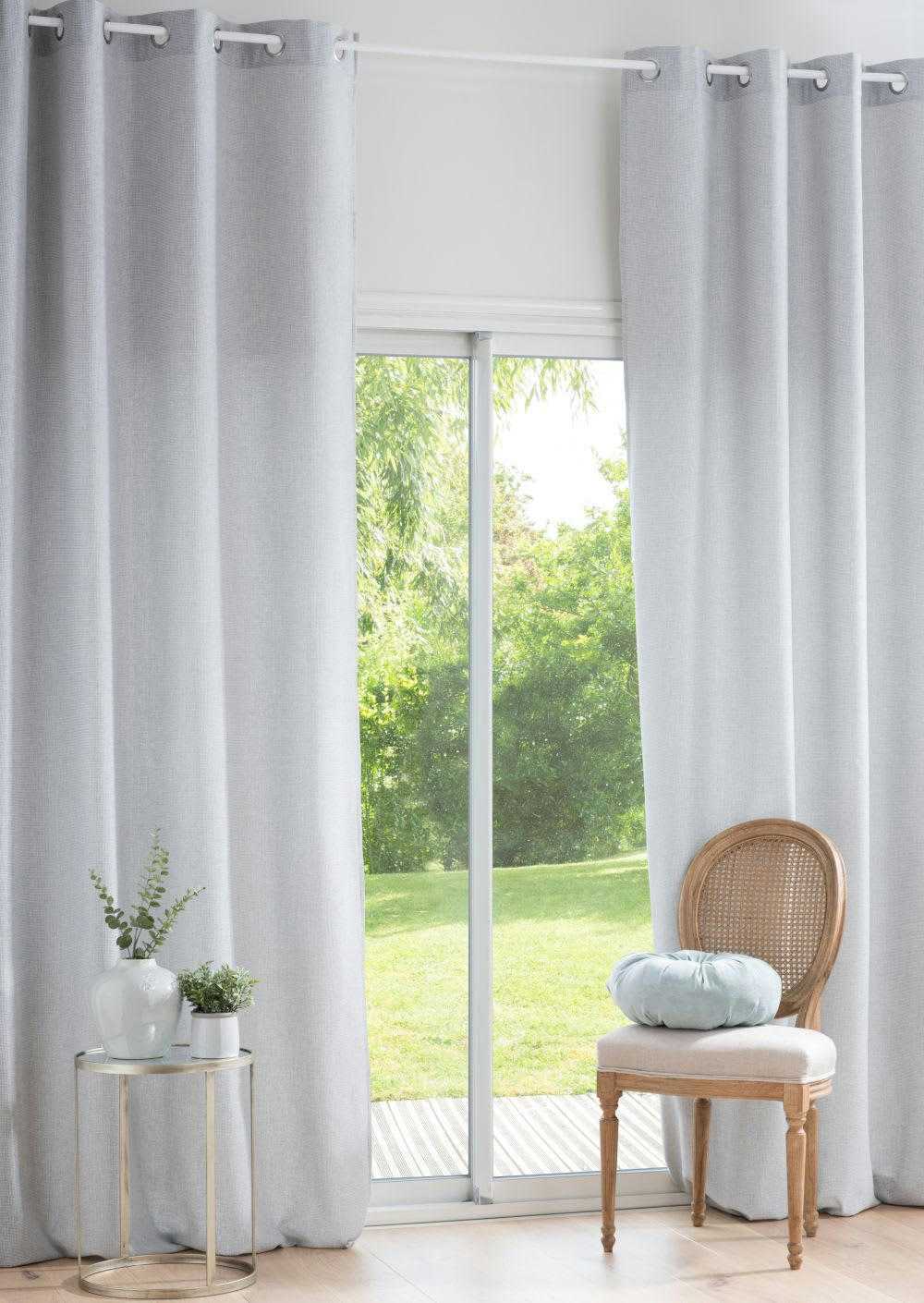 - Rideau à œillets en polyester recyclé gris perle à l'unité 140x300