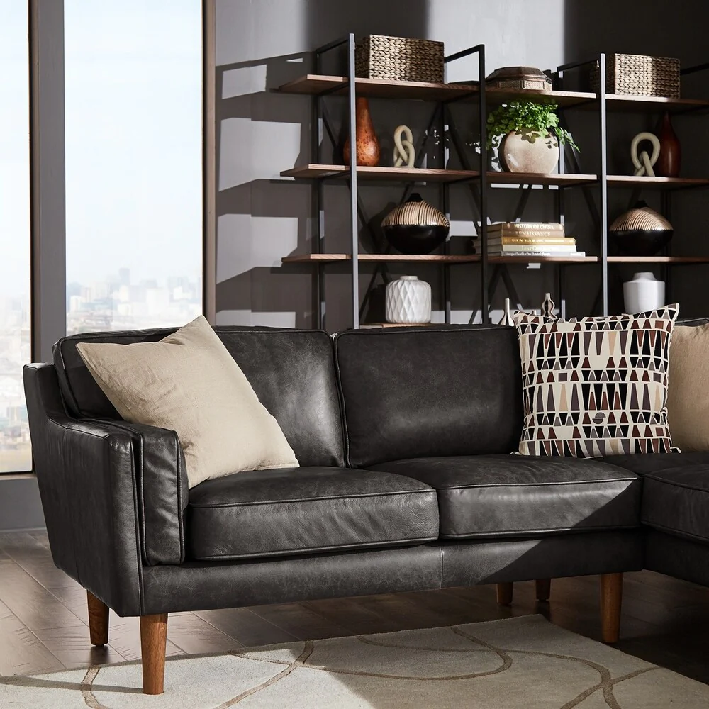Darius Black Oxford Leather Sectional Sofa by iNSPIRE Q Modern