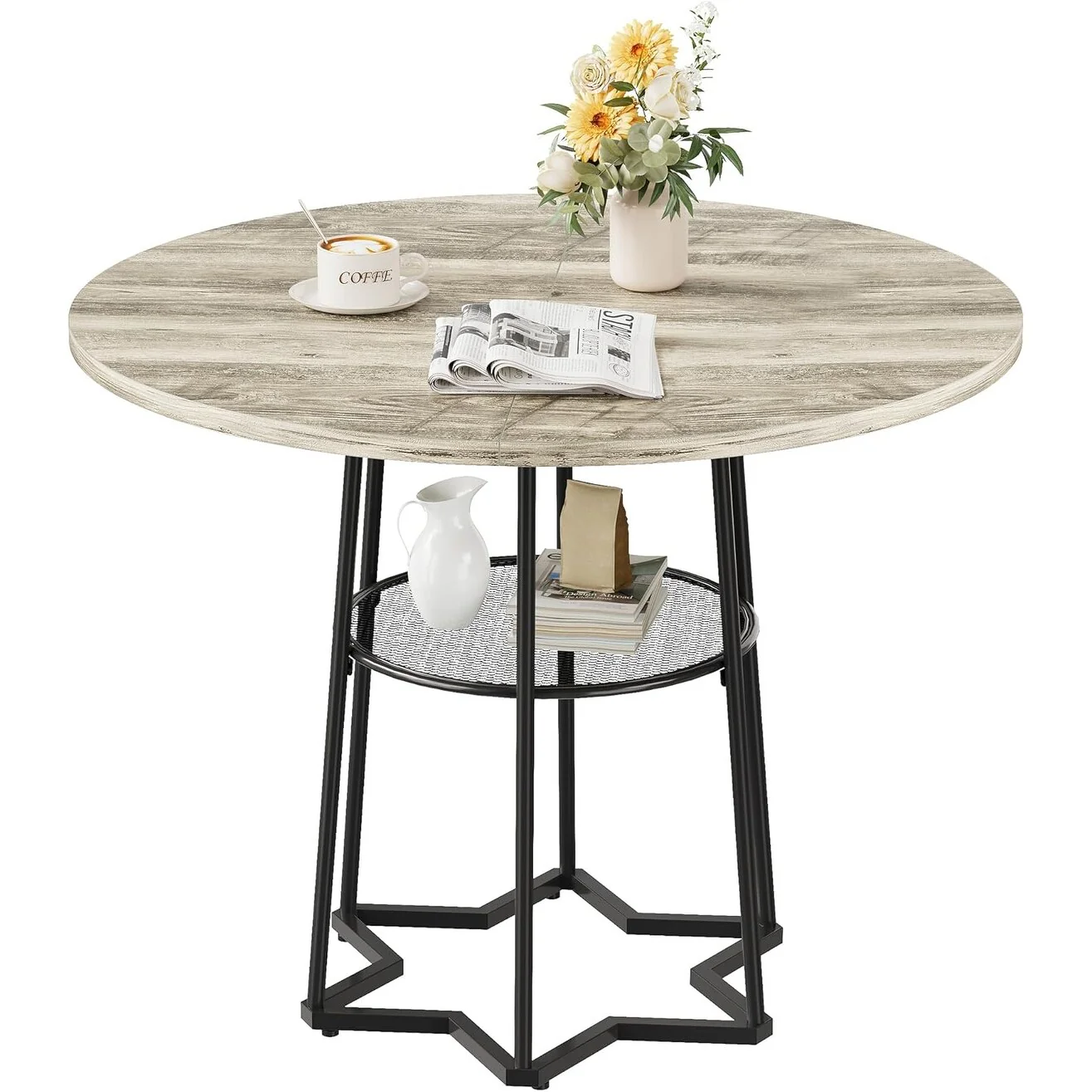 Round Dining Table, Circle Kitchen Table with Storage