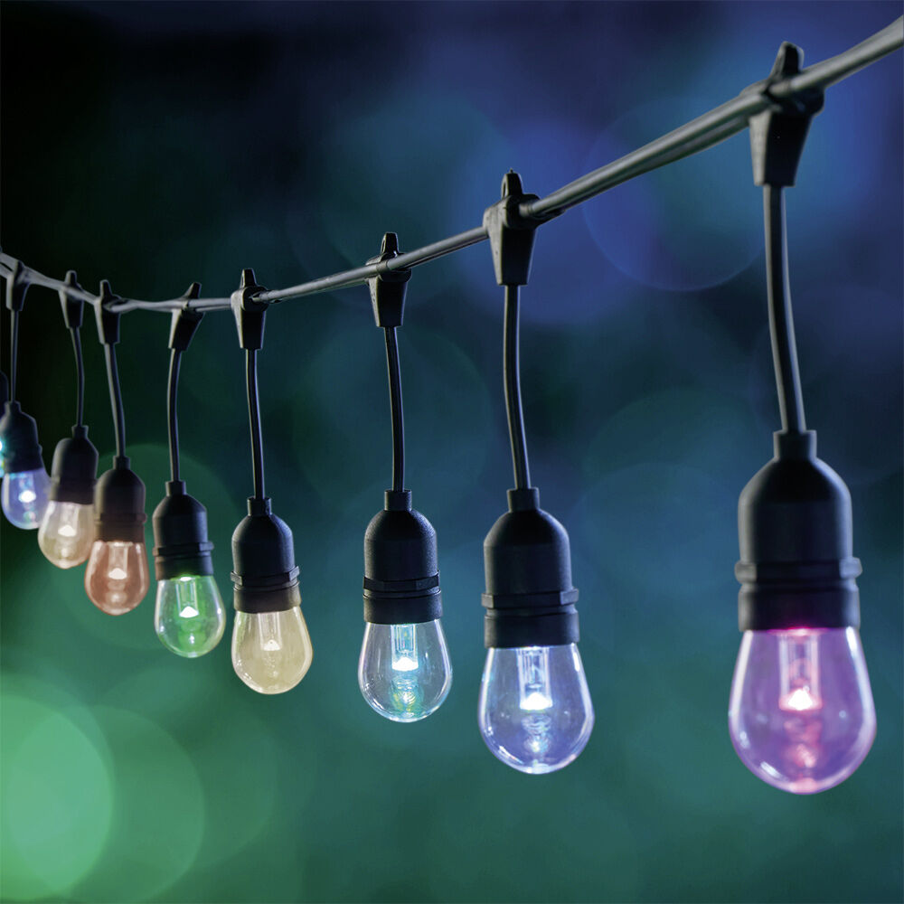 Guirlande guinguette ampoule 15 LED blanc chaud et multicolore 12.4m