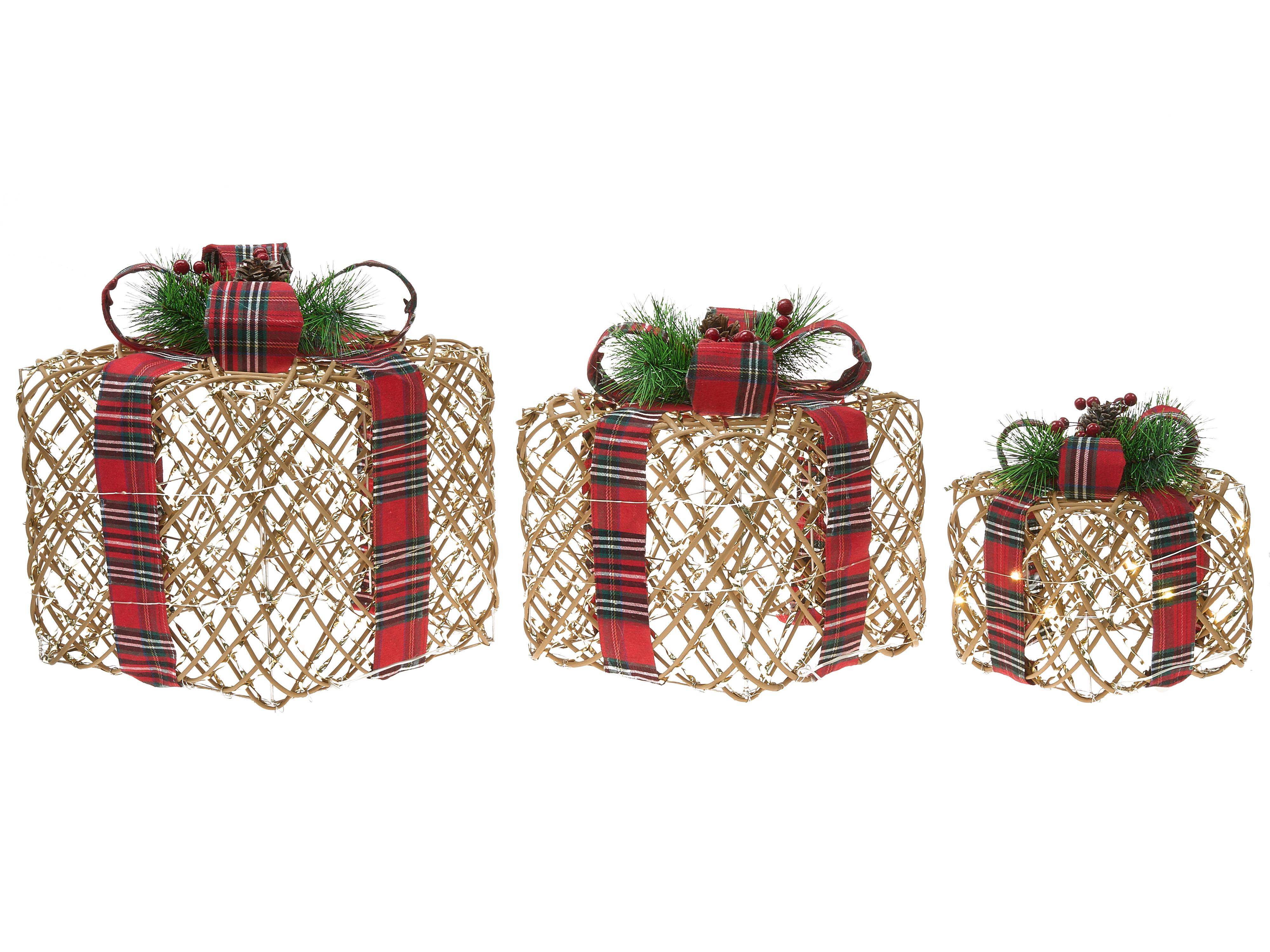 Set of 3 Christmas Decorations LED VANDET Christmas Gifts 20/25/30 cm Brown