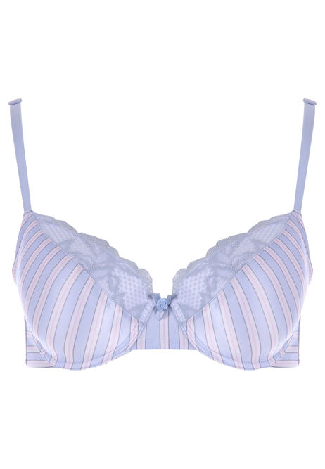 Womens Blue Stripe Lace Trim T-Shirt Bra (B-DD)