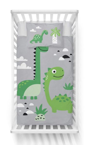 Pościel 100x135 5135 B Dinozaury szara zielona dziecięca 40x60 Mayamoo 26