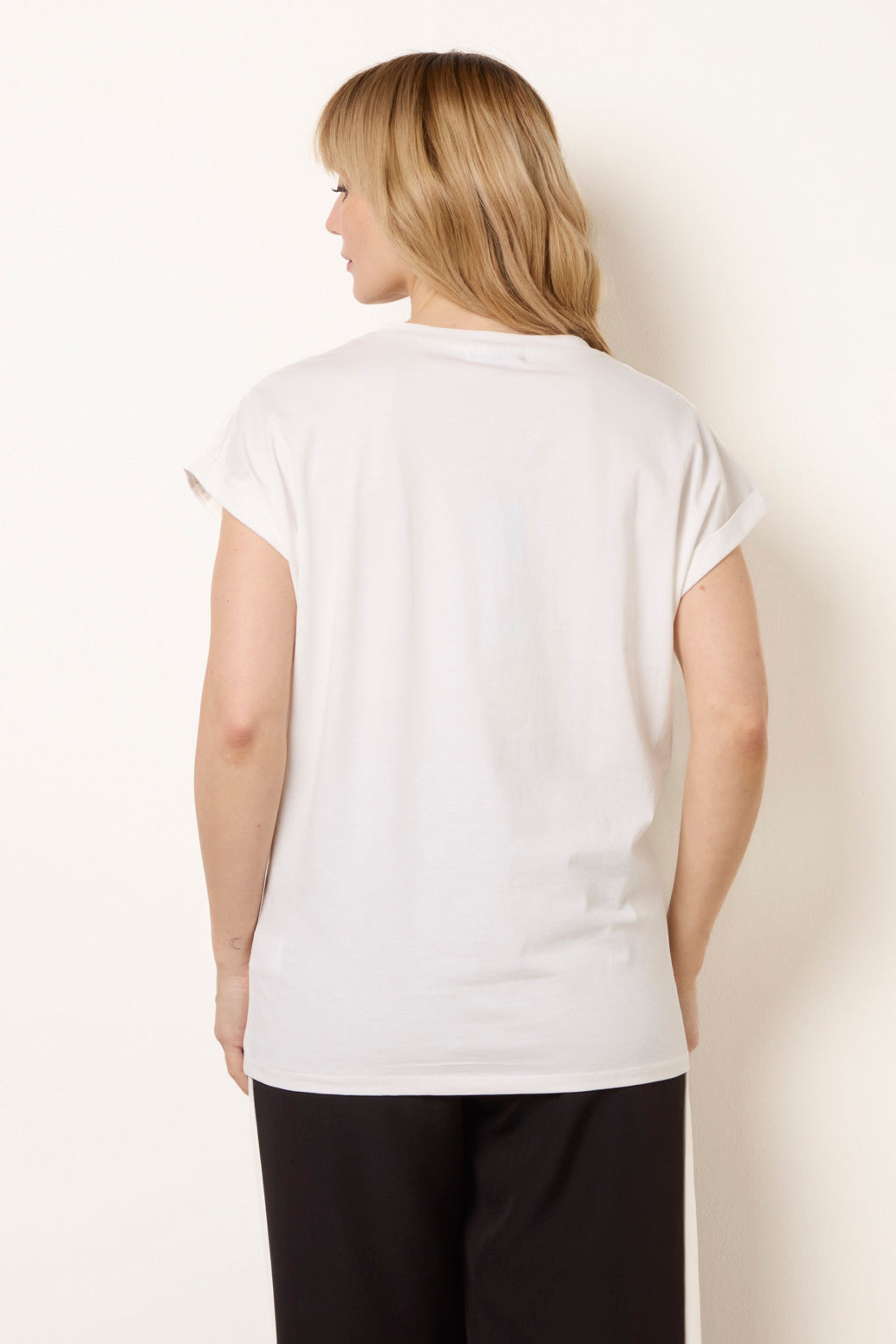 Blue Vanilla Ivory T-Shirt With Floral Embroidery