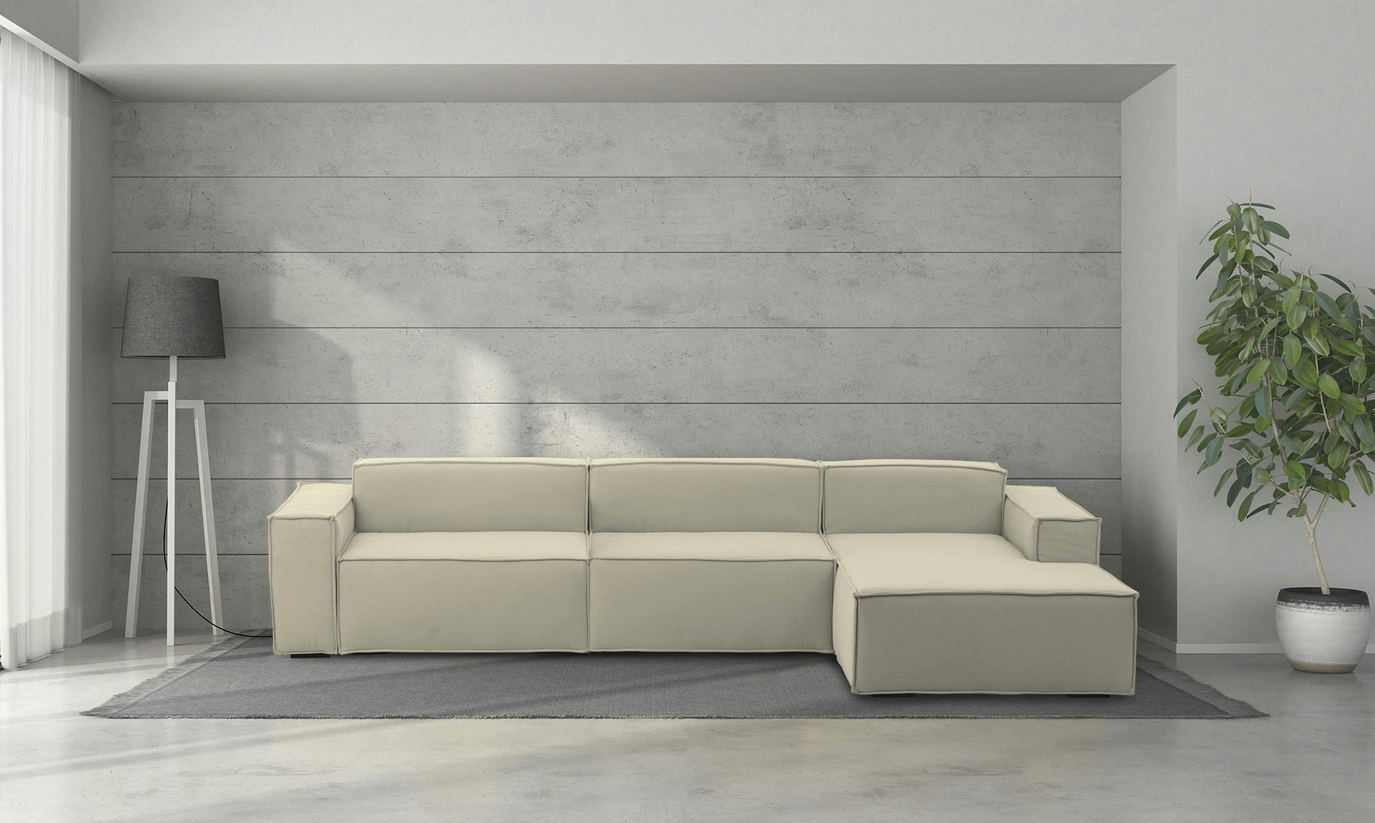 DMAIOL - Canapé d'angle 4 places en tissu beige