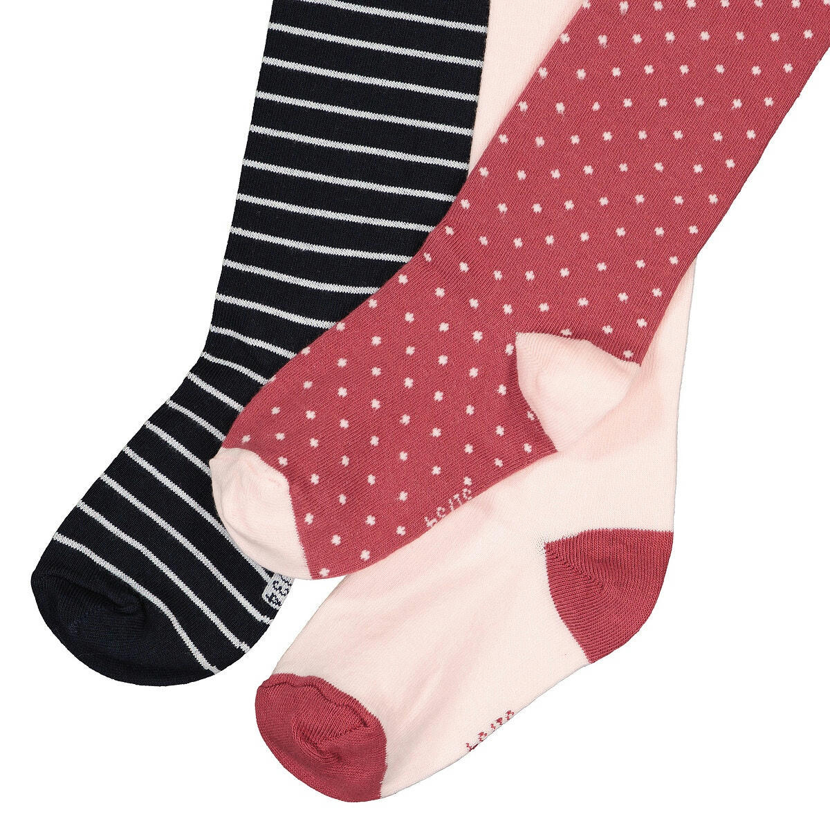 Lot de 3 paires de collants rayé, à pois et uni