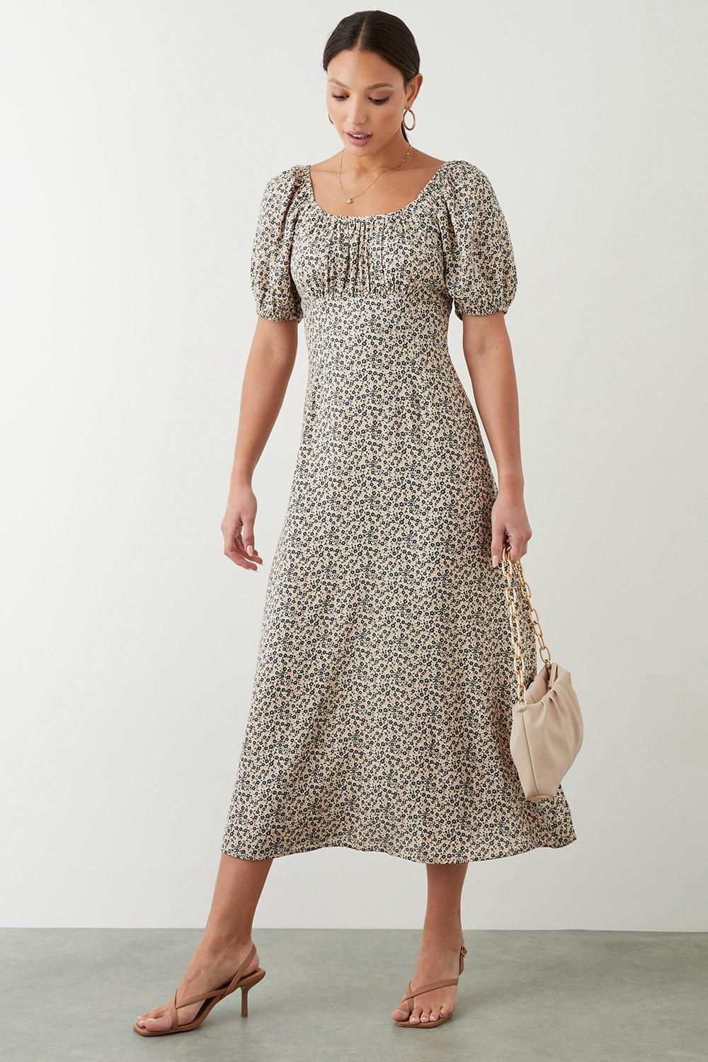 Dorothy Perkins Ditsy Floral Ruched Scoop Neck Midi Dress