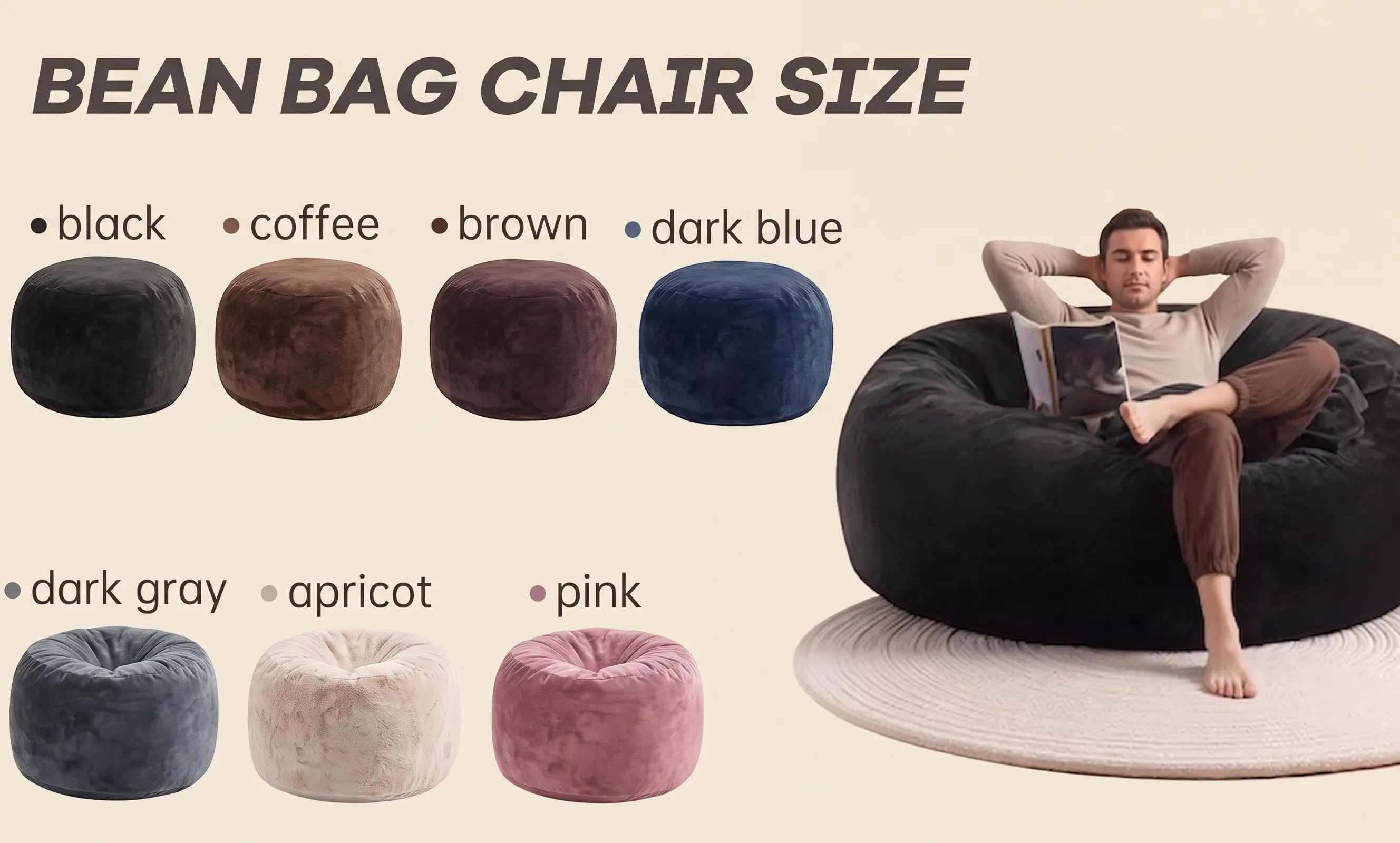 Giant Bean Bag Chair for Adults, 4 FT Memory Foam Lounger, Soft Washable Cover, Cozy Reading Nook Seat, Dorm & Living Room Gift Idea