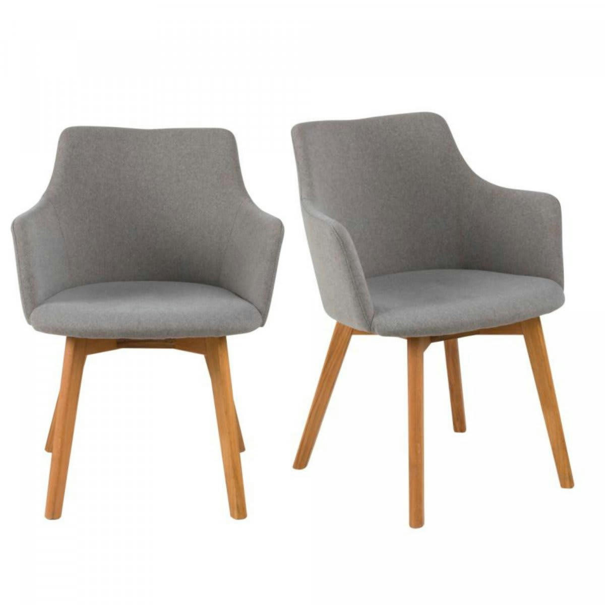 BELLE - Lot de 2 chaises avec accoudoirs en tissu gris