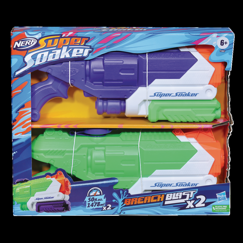 Super SoakerNERF Breach Blast Pack Toy for Kids, with Huge Tank, 50-oz, 2-pc, Age 6+
