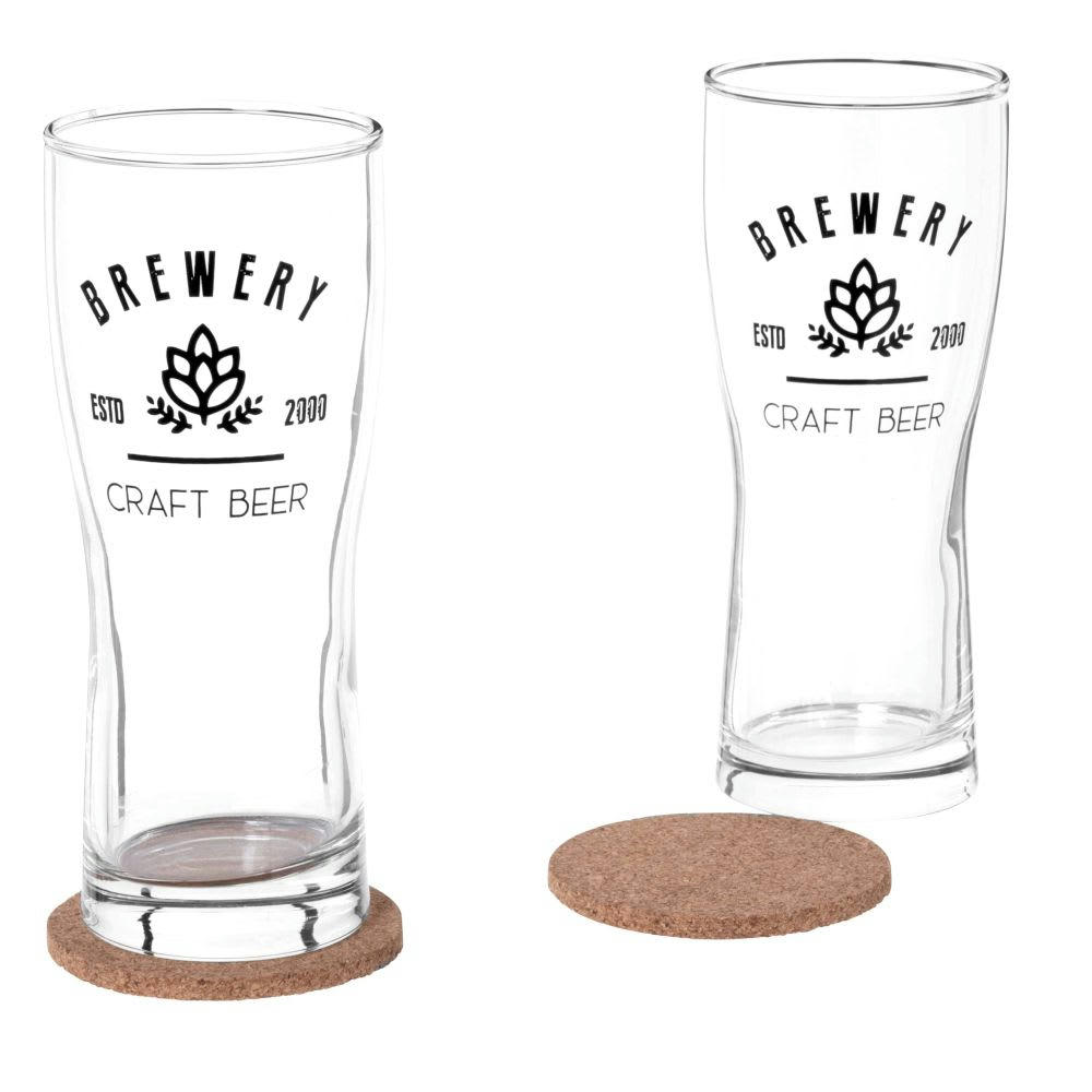 - Composition verres à bière (x2) et dessous de verre en bois d'eucalyptus