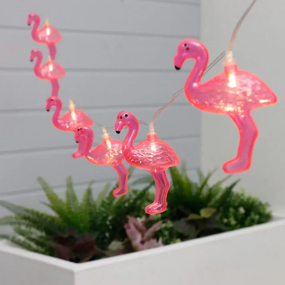 Lampen koord - flamingo LED - 10 lampjes - zonne-energie