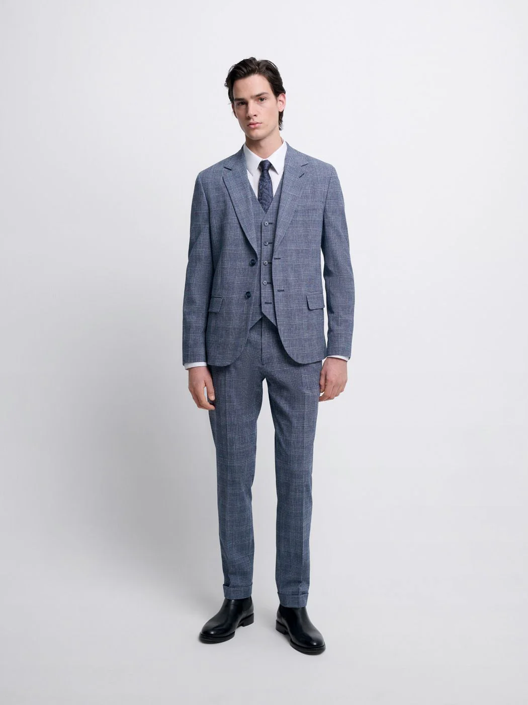 Costume 3 pièces slim bleu nuit à carreaux