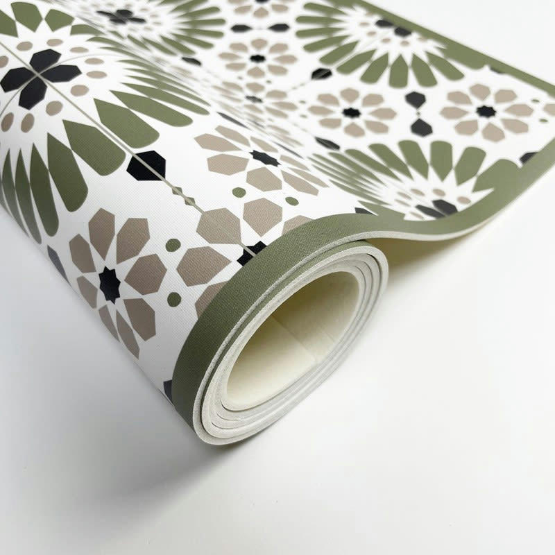 MARSIHO VERT - Tapis Vinyle Large l120xH200cm Multicolore Carreaux de ciment