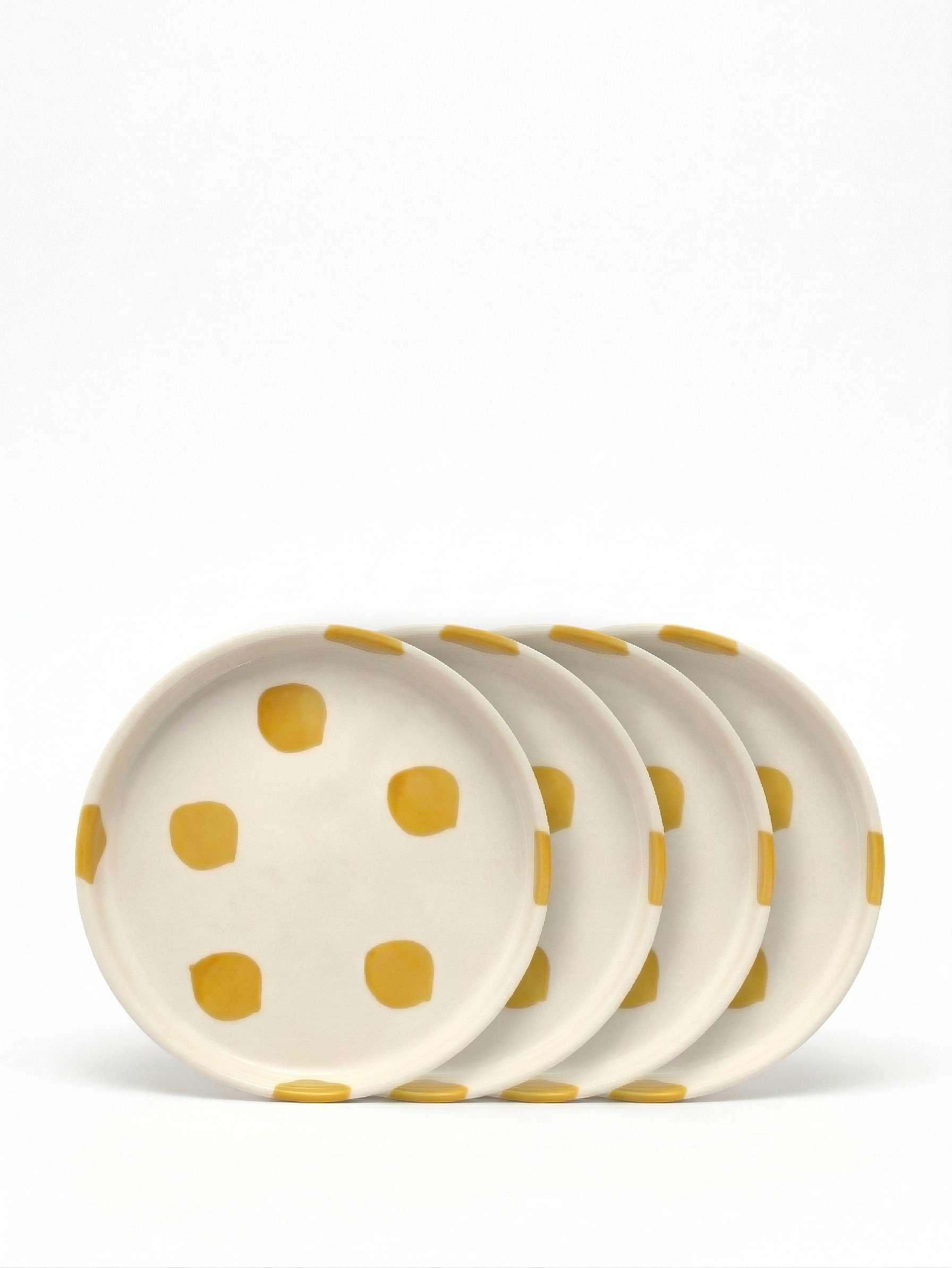 vtwonen - Gebaksbord - Stippen - Geel - Keramiek - 13cm - Set van 4