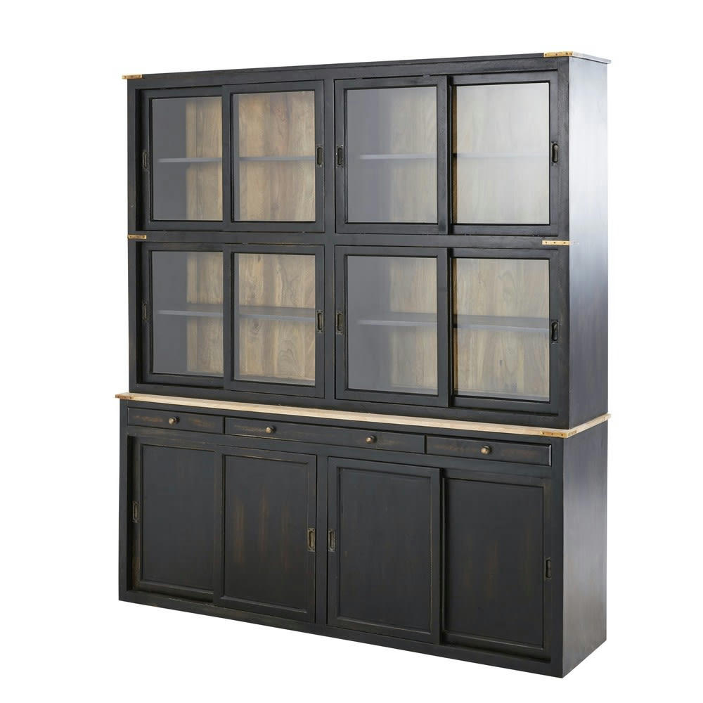 Indies - Vaisselier 12 portes 3 tiroirs en manguier massif noir