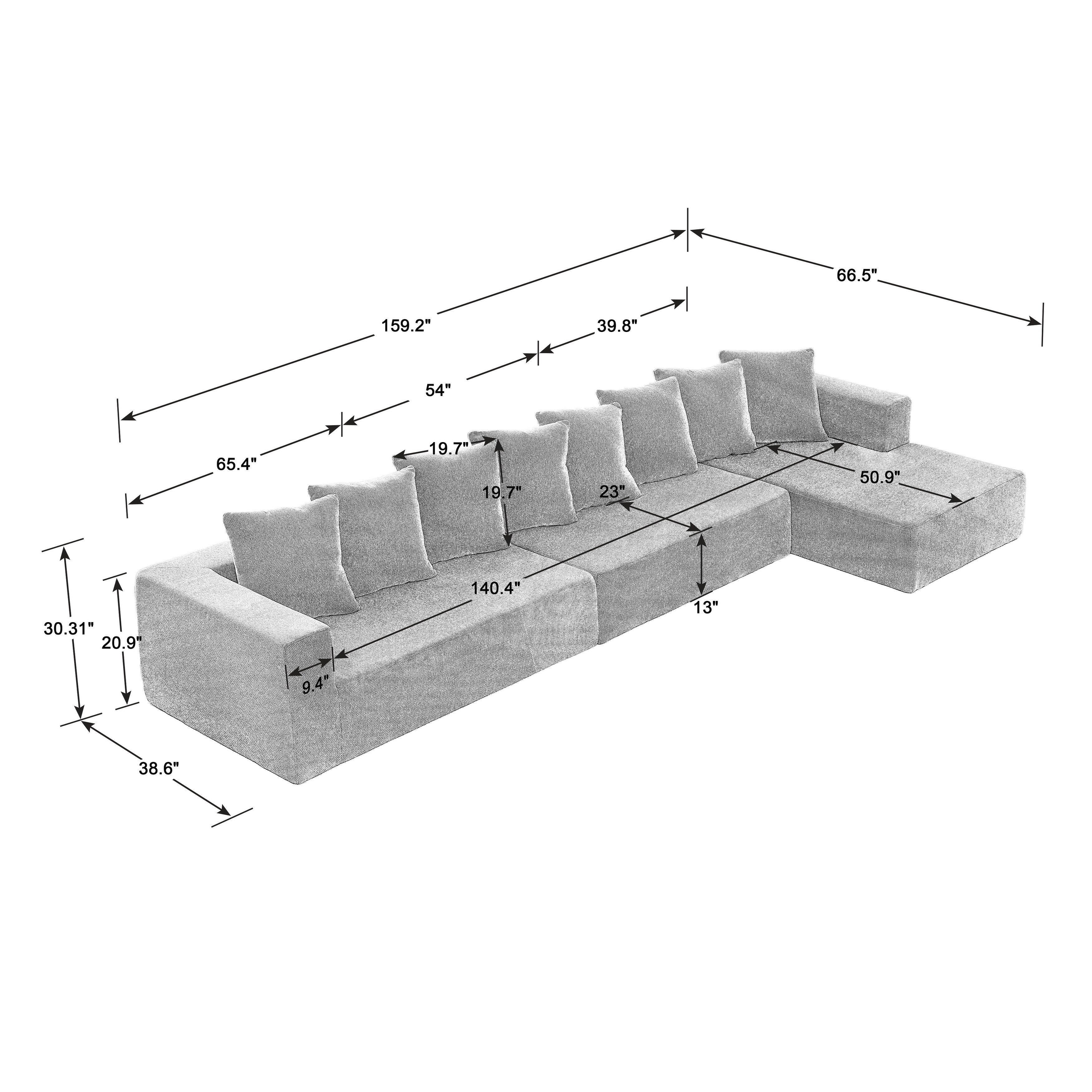 Modern Modular Sofa with Chenille Upholstery and Medium Firm Fixed Cushions for Living Rooms and Bedrooms or Offices