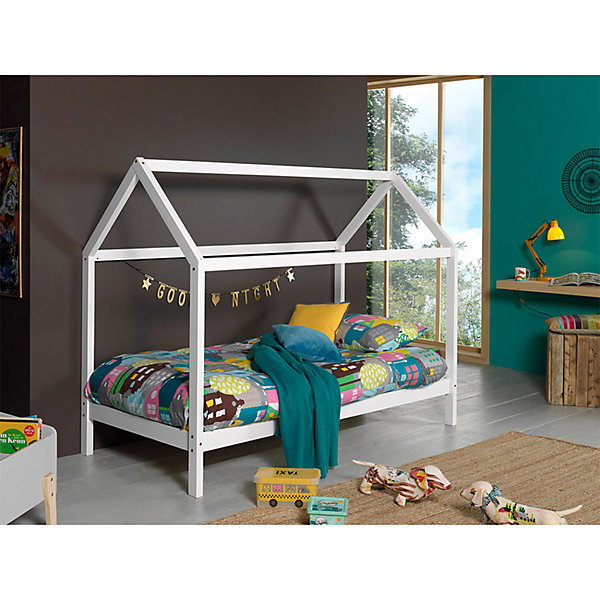 Lit cabane LP 90x200 Sommier inclus Vipack Dallas - Blanc
