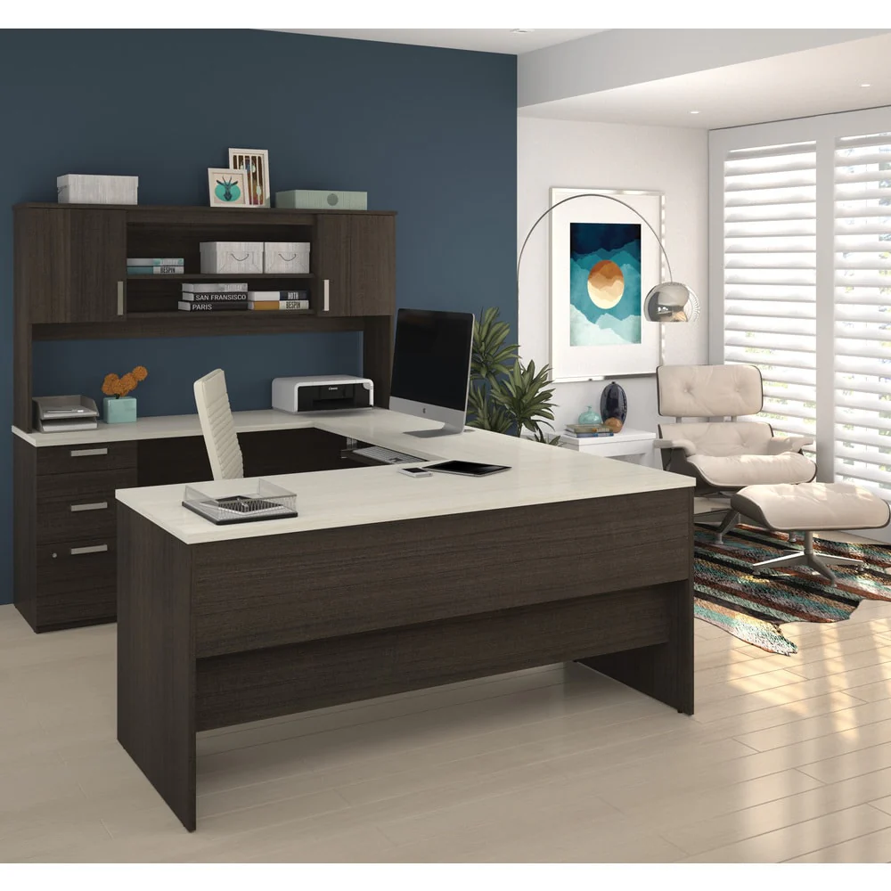 Ridgeley U-Shaped Office Desk with Cabinet and Hutch by Bestar