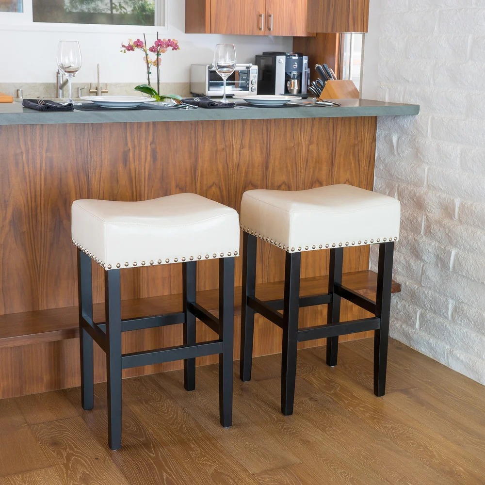 Lisette 30-inch Backless Leather Bar Stool (Set of 2) by Christopher Knight Home